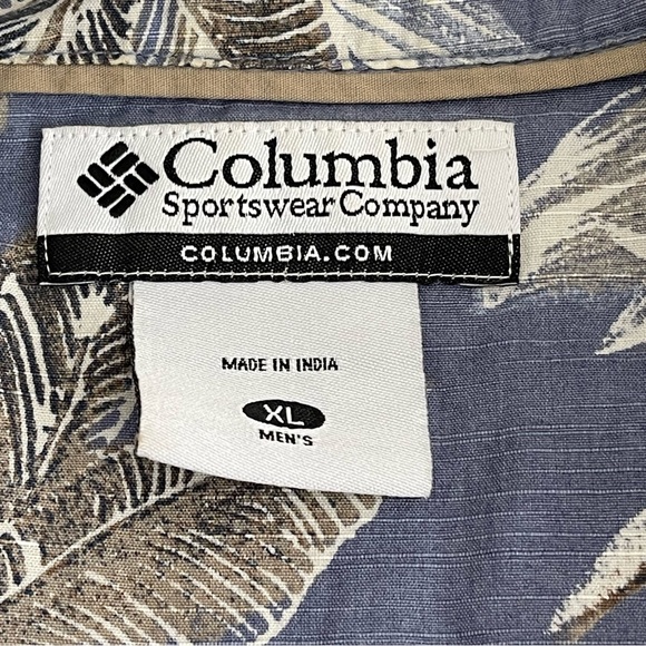 Columbia Shirt Men’s Xl Casual Button down Fish & Floral Tropical print blue/tan - Picture 3 of 5